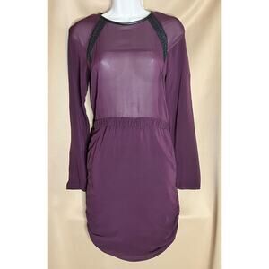 IRO Prune Stepy Leather Trim Body Con Dress FR 36 US 4 S